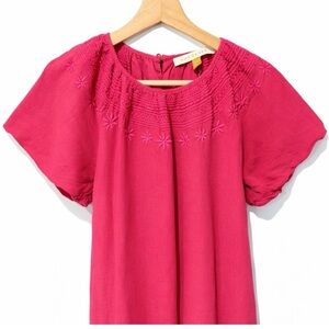 Downeast midi fuscia dress with embroidered neckline
